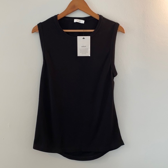 NWT A.L.C. Black Back Slit Viscose Sleeveless Blouse Women's Large - Picture 2 of 11